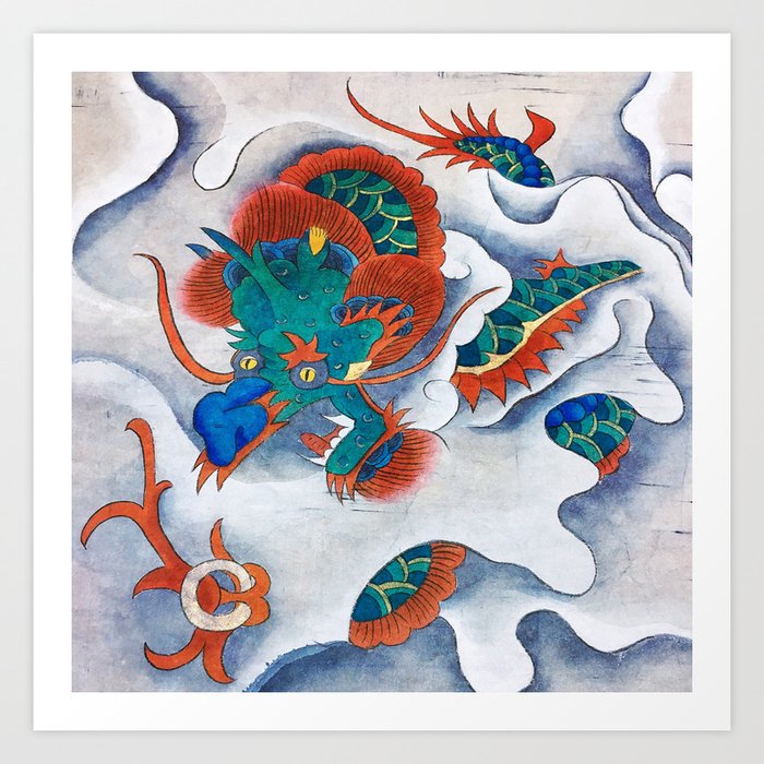 Minhwa: A Blue Dragon in the clouds Art Print