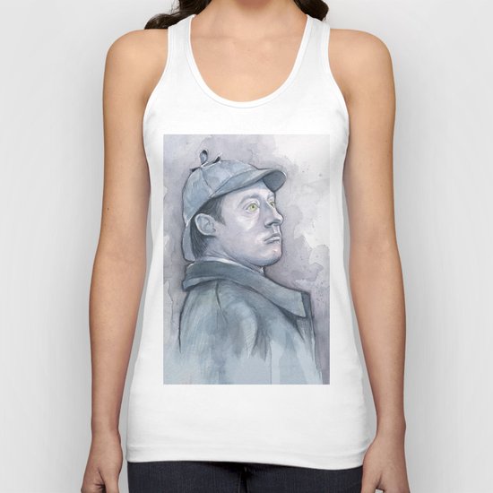 Data as Sherlock Holmes Watercolor TNG Portrait Unisex Tank Top
