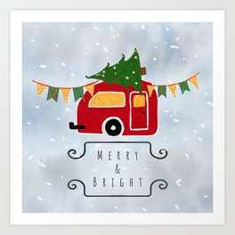 Merry and Bright Holiday Trailer Art Print