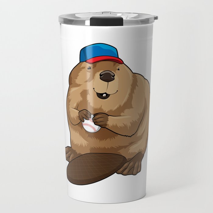 Beaver at Baseball with Baseball ball Travel Mug