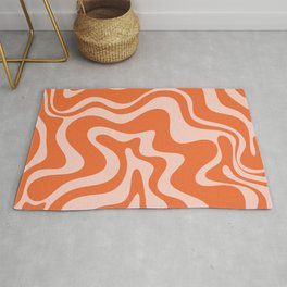 Retro Liquid Swirl Abstract Pattern in Orange and Pale Blush Pink Area & Throw Rug