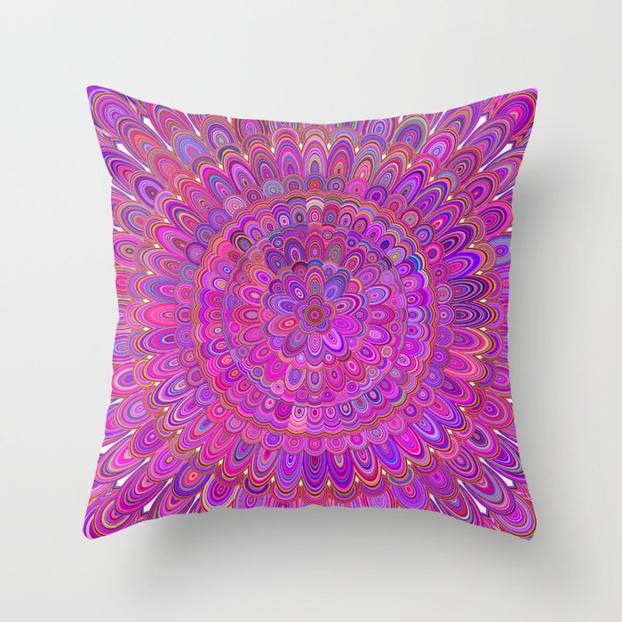 Happy Purple and Pink Mandala Throw Pillow