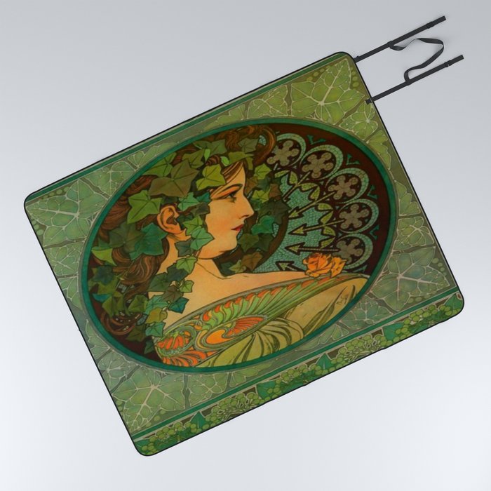 Alphonse Mucha Ivy  Picnic Blanket