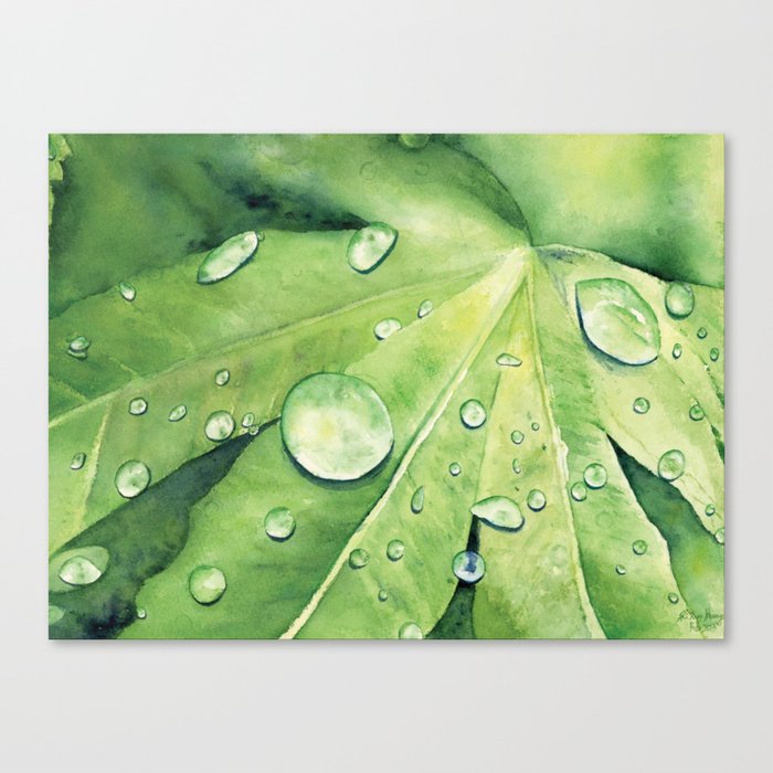 The Water Drops Meets The Leaf Art Watercolor Painting Print By