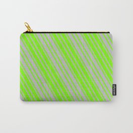 [ Thumbnail: Green and Grey Colored Pattern of Stripes Carry-All Pouch ]