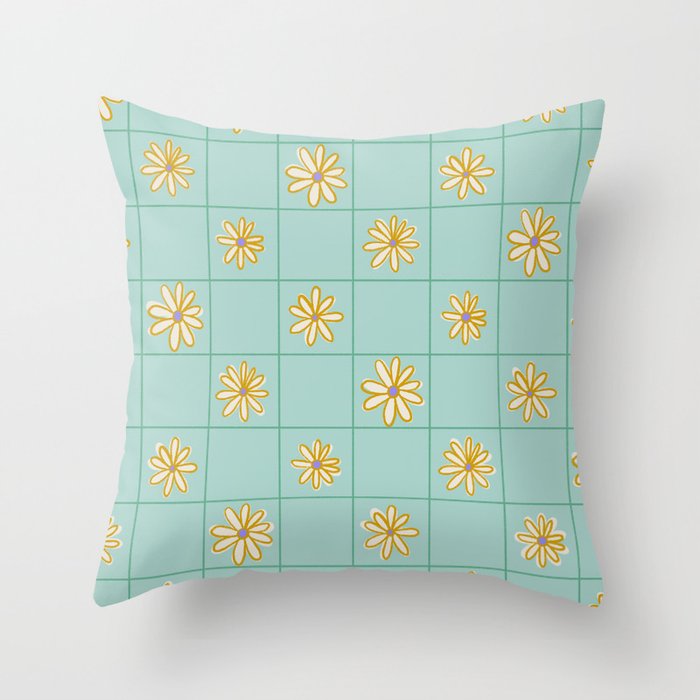 Garden Grid - Mint Throw Pillow