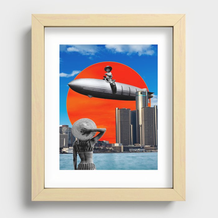 Get Down From There Young Man - Art Print - Surreal Digital Collage Recessed Framed Print