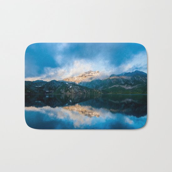 Blue lake reflections Bath Mat