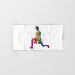 Young man exercising fitness in watercolor Hand & Bath Towel