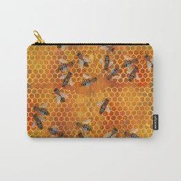 Honey Bees On The Honeycomb  | Wildflower Honey Dark Gold Carry-All Pouch