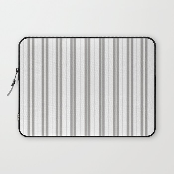 Smoke Grey and White Vertical Vintage American Country Cabin Ticking Stripe Laptop Sleeve