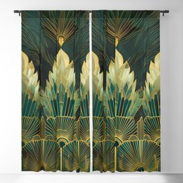 Luxurious Aesthetic Teal Gold Vintage Art Deco Pattern Blackout Curtain
