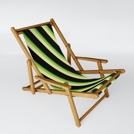 [ Thumbnail: Green, Pale Goldenrod, Black, and Forest Green Colored Pattern of Stripes Sling Chair ]