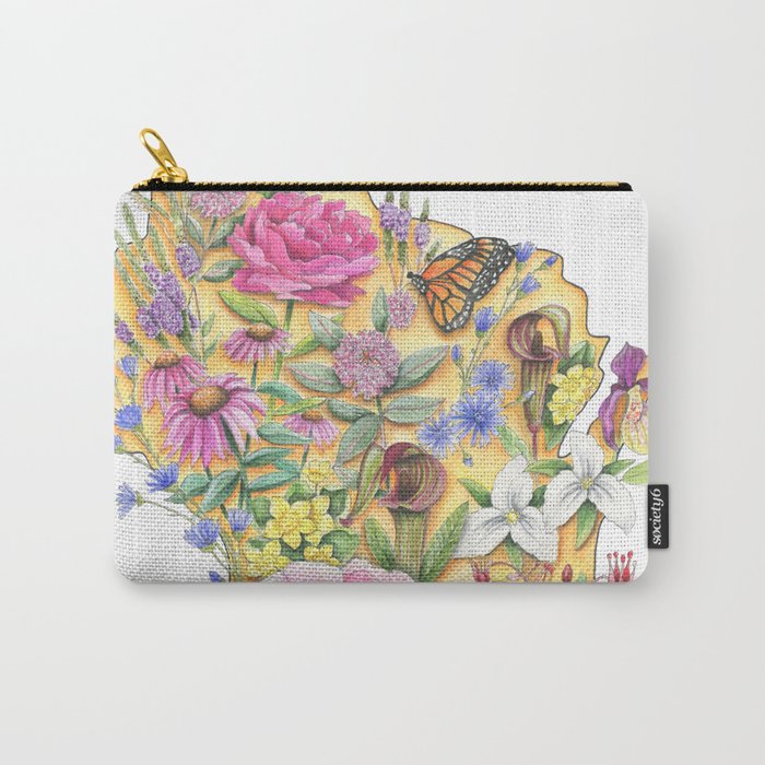 Wisconsin - Floral Watercolor - State of Wisconsin- Wisconsin Art - Wisconsin Flowers - Wisconsin Carry-All Pouch