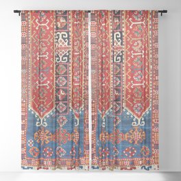 Kazak Southwest Caucasus Carpet Fragment Print Sheer Curtain