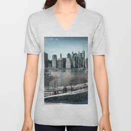 New York City Manhattan skyline during winter V Neck T Shirt