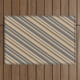 [ Thumbnail: Tan and Dim Grey Colored Lined/Striped Pattern Outdoor Rug ]