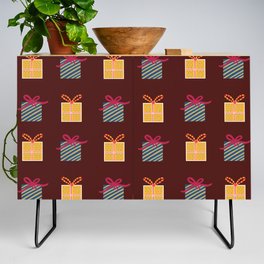 Cute Christmas Gift Boxes Print Red Background Pattern Credenza