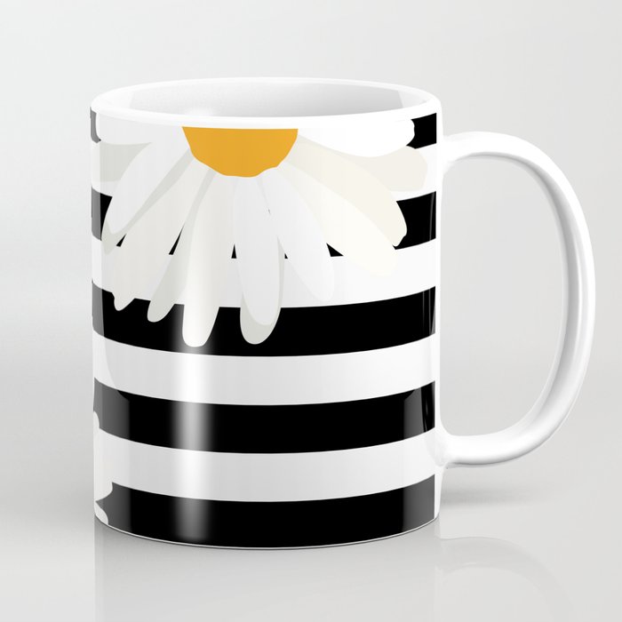 Black and white stripe, daisies Coffee Mug