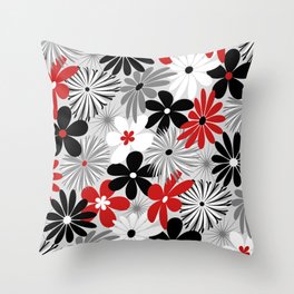 Funky Flowers in Red, Gray, Black and White Throw Pillow