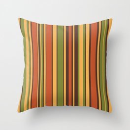 Retro Stripes - Mid Century Modern 50s 60s 70s Pattern in Green, Orange, Yellow, and Brown Throw Pillow