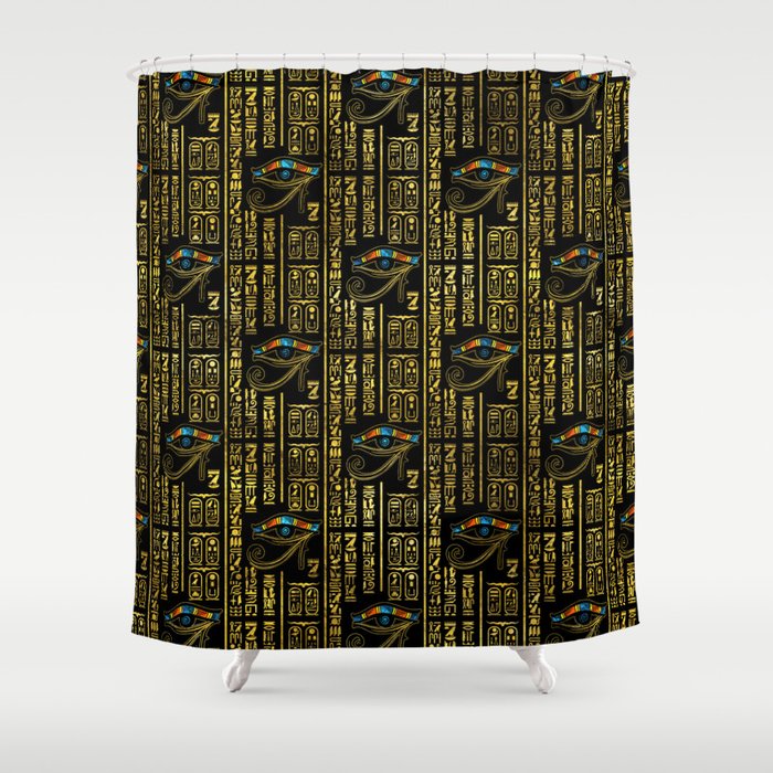 Eye of Horus and Egyptian hieroglyphs pattern Shower Curtain