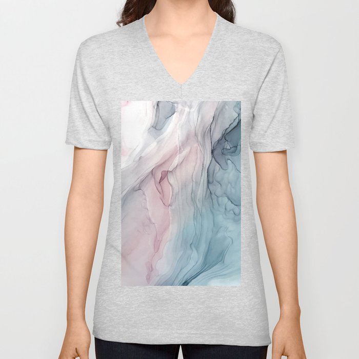 Calming Pastel Flow- Blush, grey and blue V Neck T Shirt