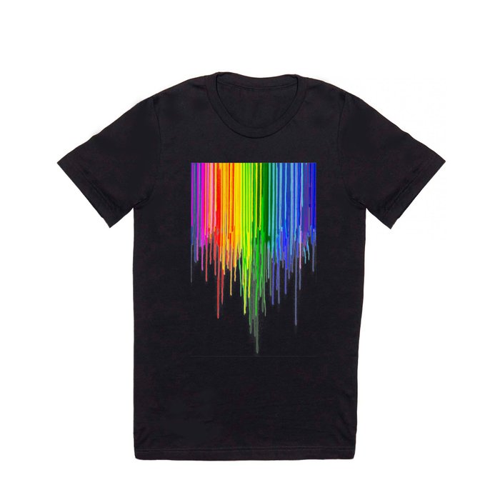 Rainbow Paint Drops on White T Shirt