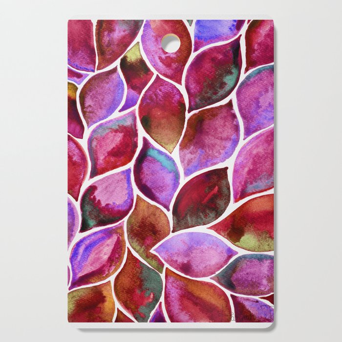 Watercolor Leaves bright violet Cutting Board
