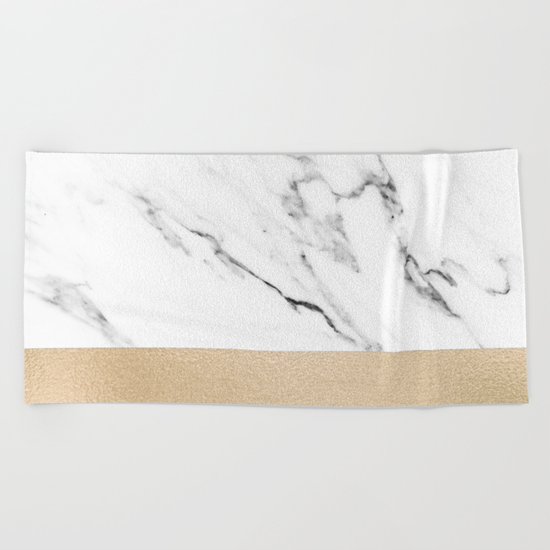White Marble with Black and Copper Bronze Beach Towel