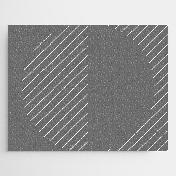 Stripes Circles Squares Mid-Century Checkerboard Gray Grey White Jigsaw Puzzle