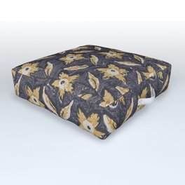 Antique Navy and Yellow Floral Relief Wood Print Outdoor Floor Cushion