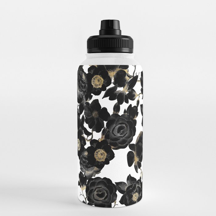 Elegant white gold modern trendy floral Water Bottle by Eclectic