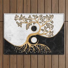 Yin Yang Tree - Marbles and Gold Outdoor Rug