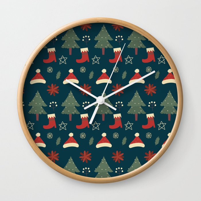 Christmas Pattern Retro Classic Items Wall Clock