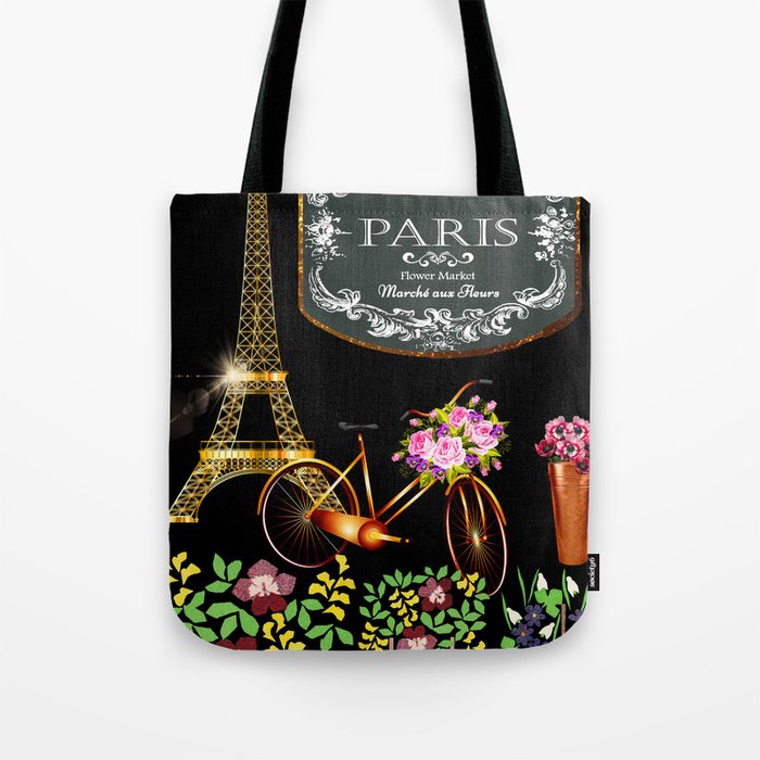 Vintage Flower Market ,Floral,Botanical,French,Eiffel Tower,Museum,Exhibition,Fresh,Refreshing,Boho, Tote Bag