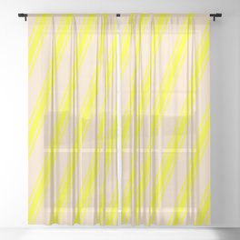 [ Thumbnail: Bisque & Yellow Colored Stripes/Lines Pattern Sheer Curtain ]