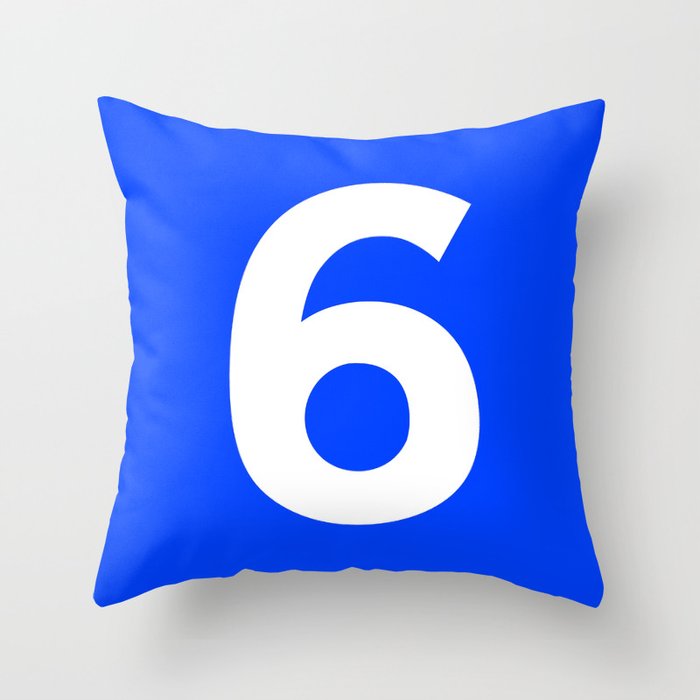 Number 6 (White & Blue) Throw Pillow