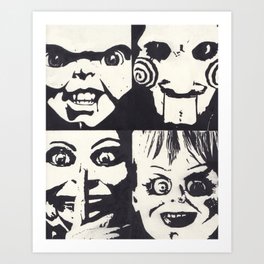 Horror Dolls Charcoal Print Art Print | Deadsilence, Chucky, Graphite, Blackandwhite, Drawing, Saw, Movie, Killer, Scary, Annabelle 