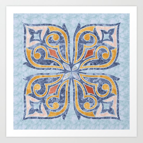 Blue Oriental Tile 04 Art Print