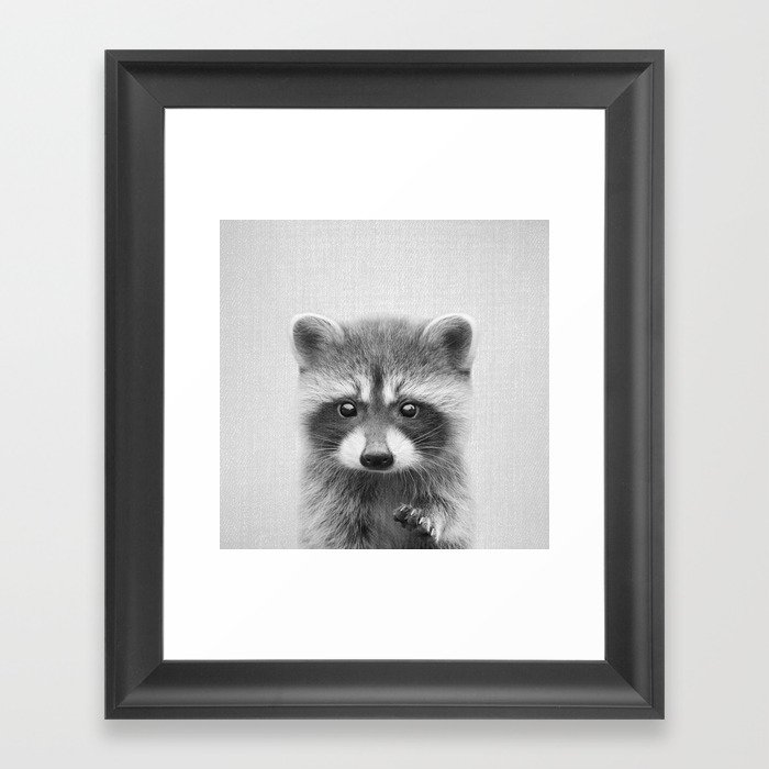 Raccoon black white framed art print Raccoon black white framed art print