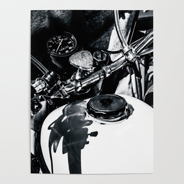 Details Of A Vintage Motorcycle Black White Poster
