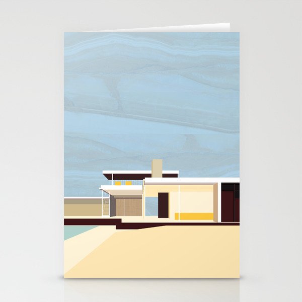 Mid Century Modern Kaufman House: Palm Springs: Architecture by Richard Neutra: Blue Yellow Brown Stationery Cards
