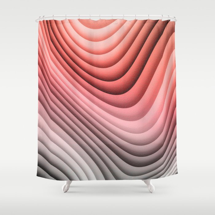 Plush Abstract Folds in Warm Peach Coral Gray Shower Curtain by