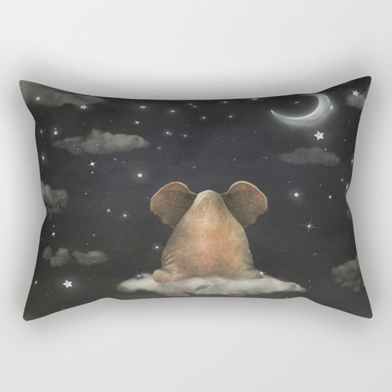 Sad elephant sitting on cloud in night sky Rectangular Pillow