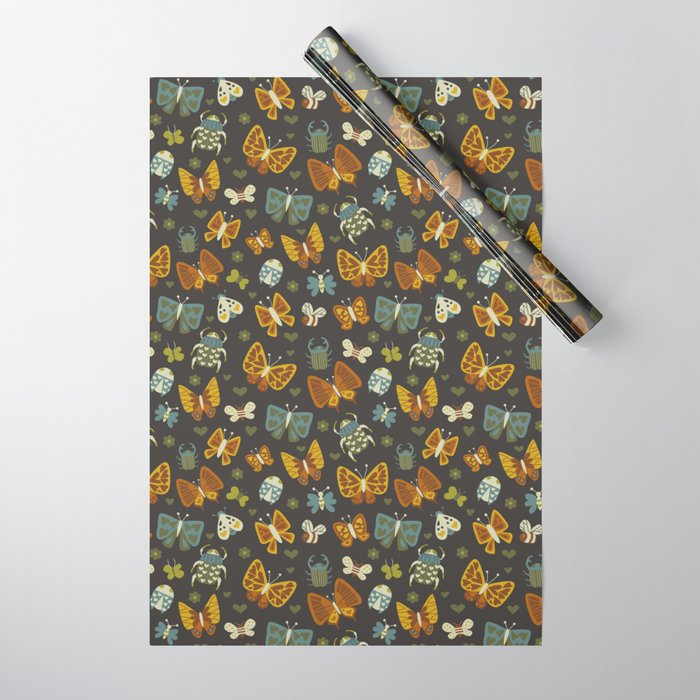 Love Bugs on Gray Wrapping Paper