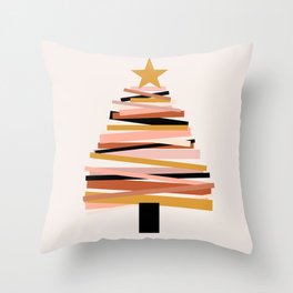 Ribbon Christmas Tree - neutrals Throw Pillow | Stripes, Yellow, Boho, Terracotta, Minimal, Black, Blush, Tree, Holiday, Christmas 