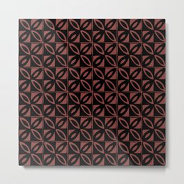 Geometric Tile Print, black on red Metal Print