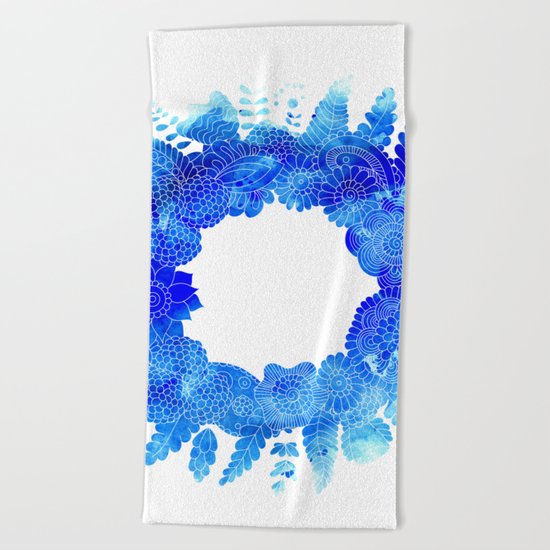 Blue Floral Pattern 01 Beach Towel