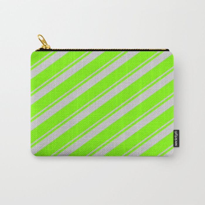 Light Gray and Chartreuse Colored Striped/Lined Pattern Carry-All Pouch
